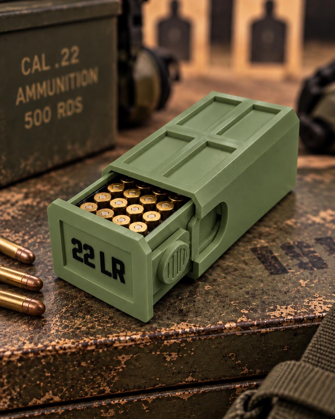 22LR Ammo Box – 50 Round Capacity – Compact Stackable Sliding Ammunition Storage Case