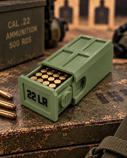 22LR Ammo Box – 50 Round Capacity – Compact Stackable Sliding Ammunition Storage Case