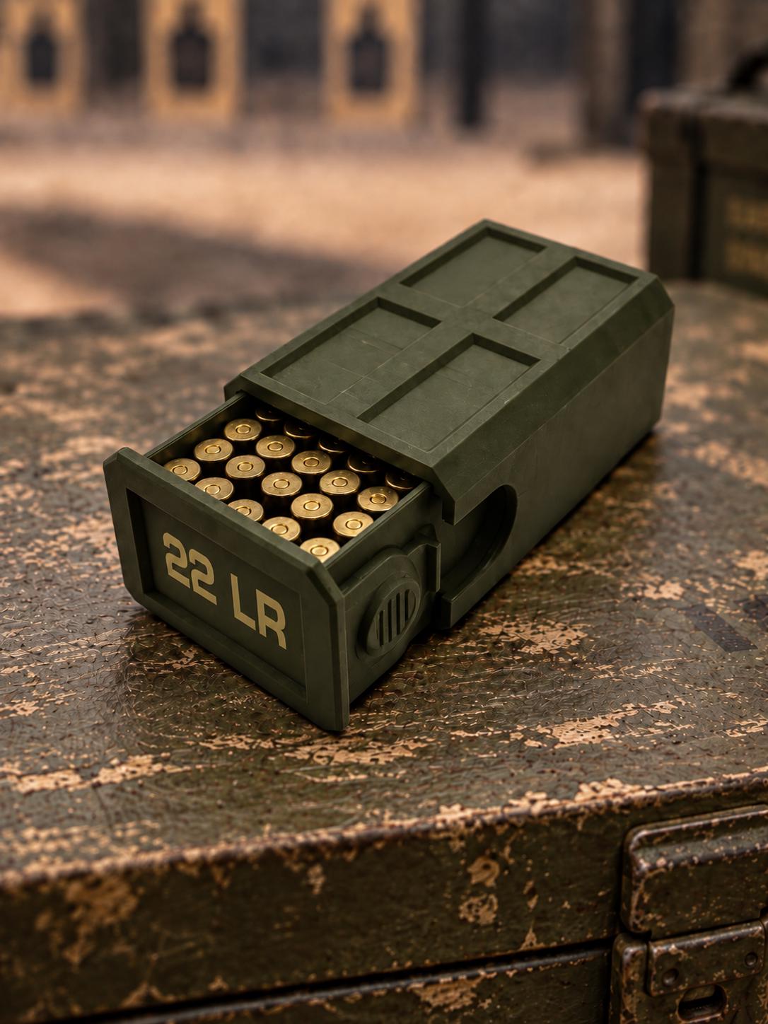 22LR Ammo Box – 50 Round Capacity – Compact Stackable Sliding Ammunition Storage Case