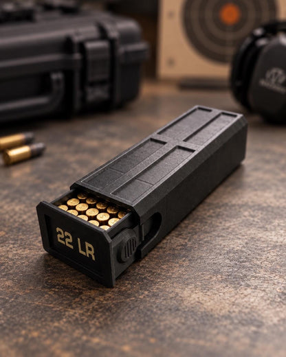 22LR Ammo Box – 100 Round Capacity – Compact Stackable Sliding Ammunition Storage Case