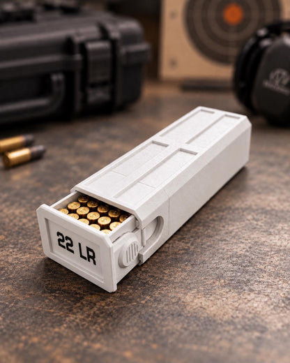22LR Ammo Box – 100 Round Capacity – Compact Stackable Sliding Ammunition Storage Case