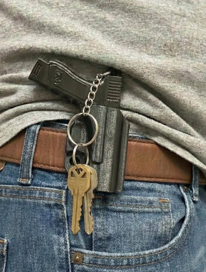 QuickDraw Keychain Mini Pistol & Holster, Tactical EDC Key Holder, Belt Clip Keychain, Novelty Gun Keychain, Gift for Him