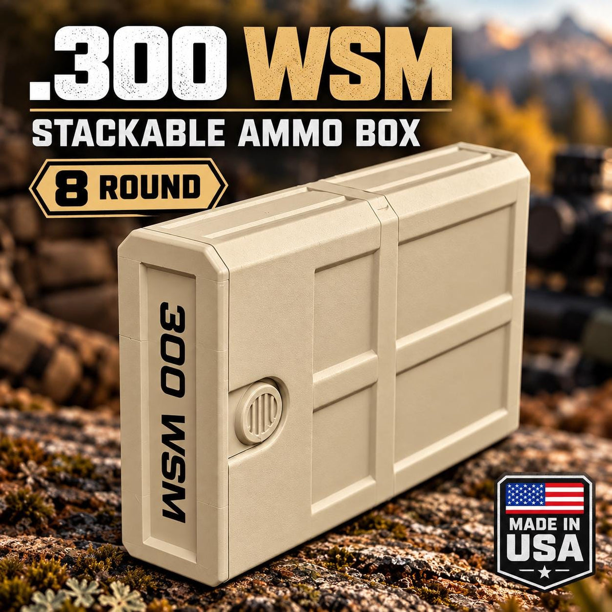 300 WSM Ammo Box – 8 Round Stackable Compact Pocket Storage Case, Sliding Drawer, Dual Latches
