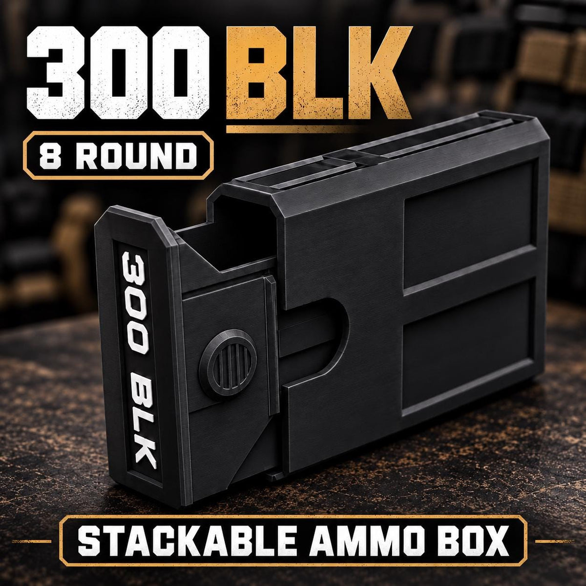 300 Blackout Ammo Box, 8-Round Stackable Pocket Ammunition Storage Case. Custom Colors