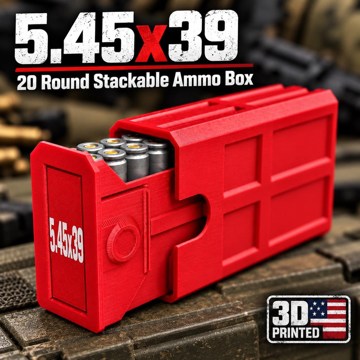 5.45x39 Ammo Box – 20 Round Stackable 3D Printed Case (Sliding Tray)