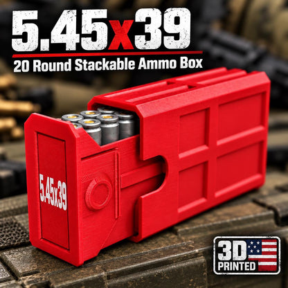 5.45x39 Ammo Box – 20 Round Stackable 3D Printed Case (Sliding Tray)