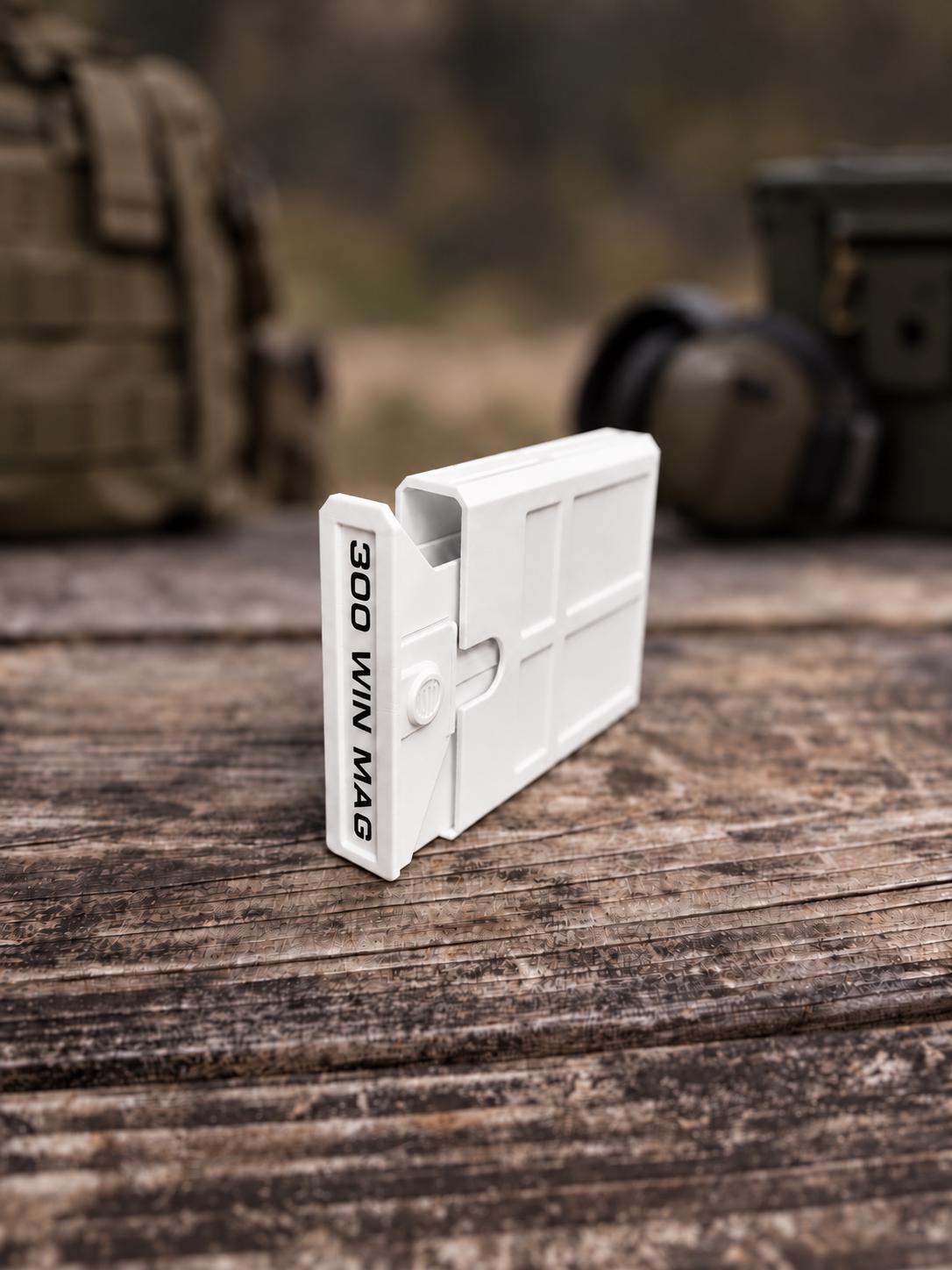 300 Winchester Magnum Ammo Box | 8 Round Pocket Stackable Compact Storage Case | Dual-Latch Ammo Holder