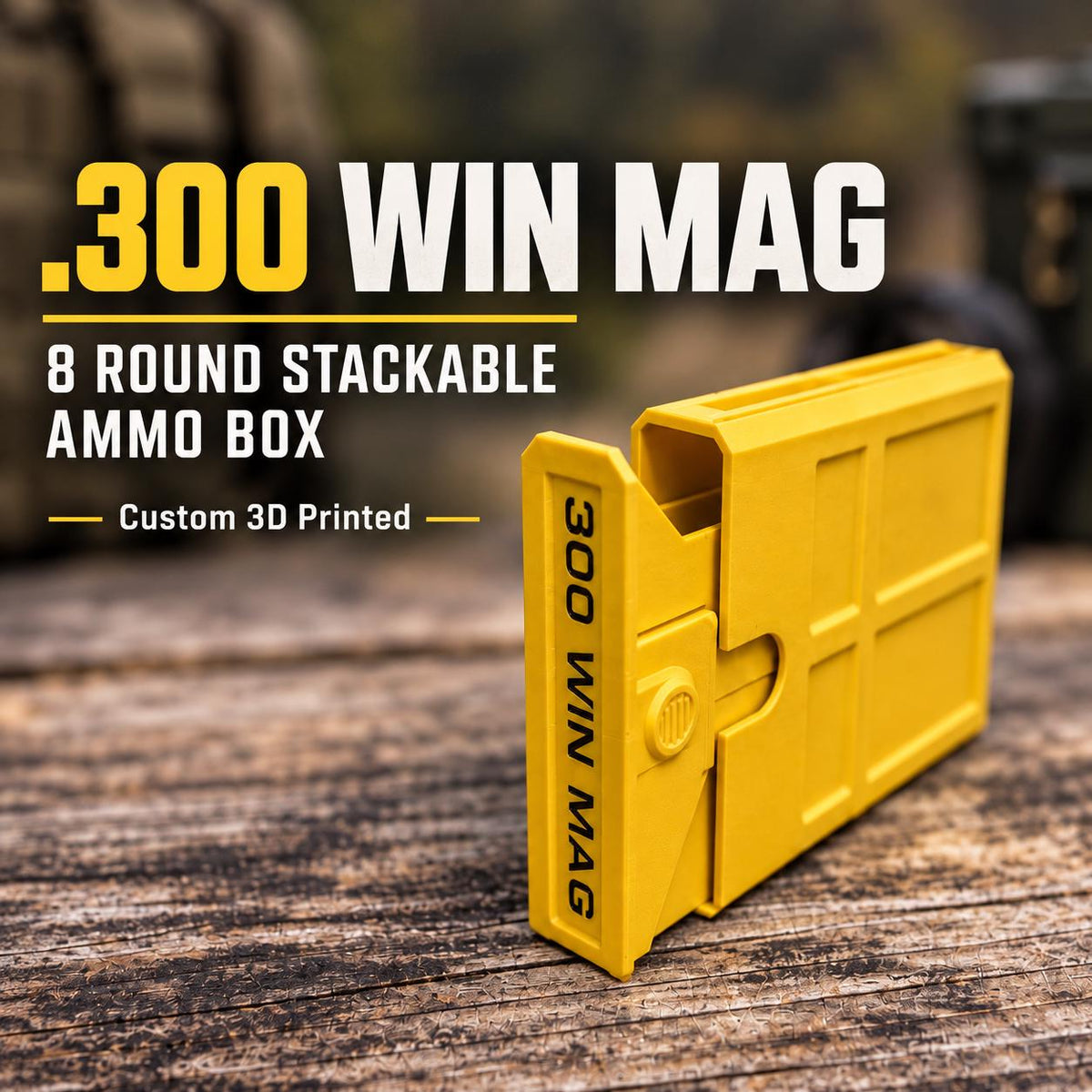300 Winchester Magnum Ammo Box | 8 Round Pocket Stackable Compact Storage Case | Dual-Latch Ammo Holder