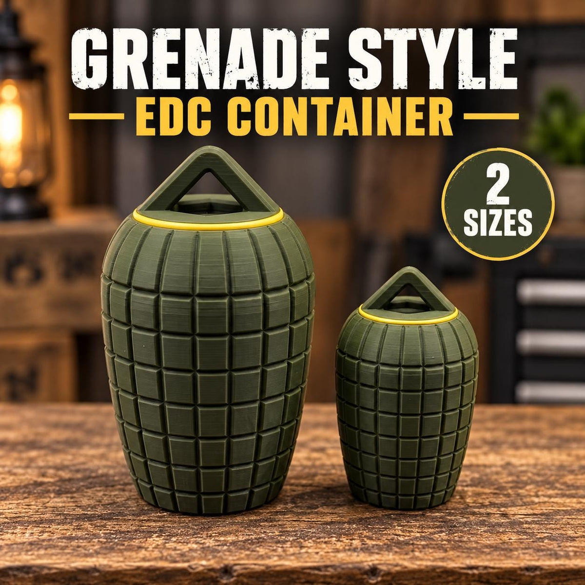 Rugged Grenade Style EDC Storage Container, Tactical Screw Top Capsule, Outdoor Gear Holder