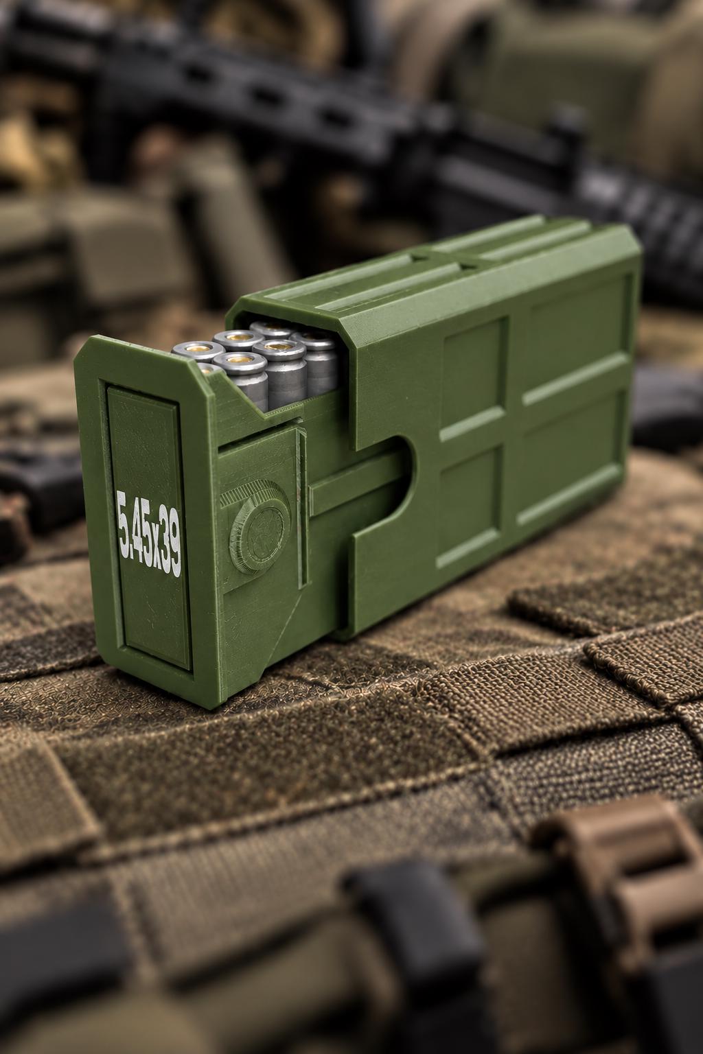 5.45x39 Ammo Box – 20 Round Stackable 3D Printed Case (Sliding Tray)
